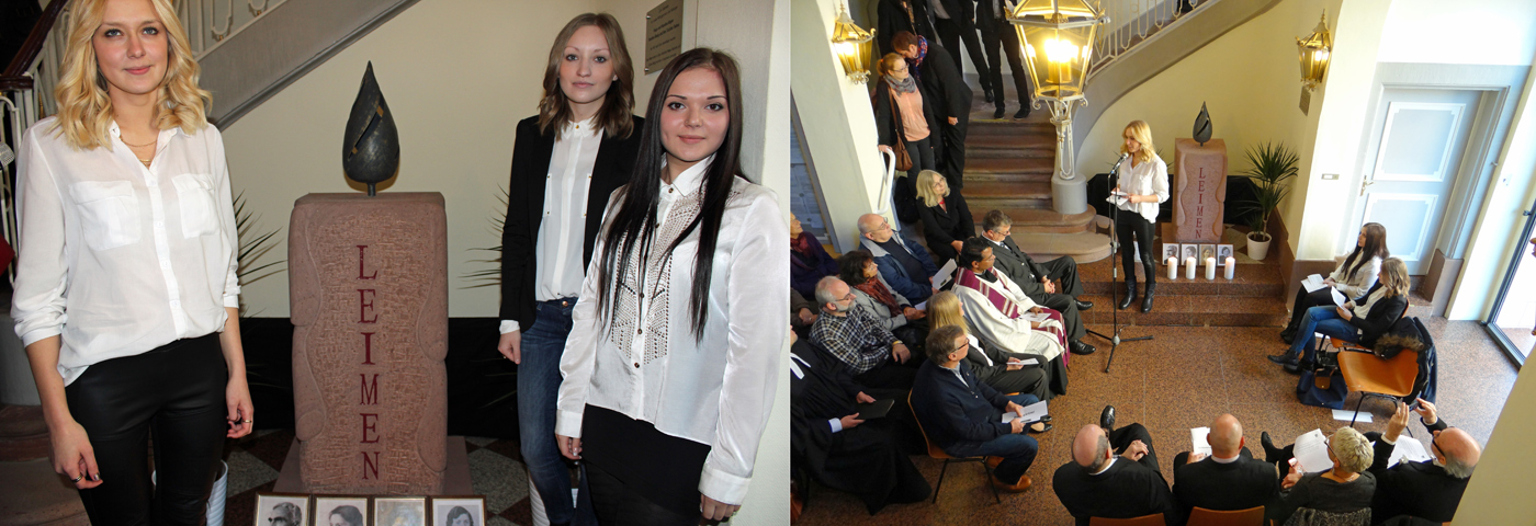 Sabina Kinderknecht, Anastasia Gammermajster und Katharina Belman am 9.Nov. 2013 bei der Einweihung des Mahnmals am vorläufigen Standort im Alten Rathaus